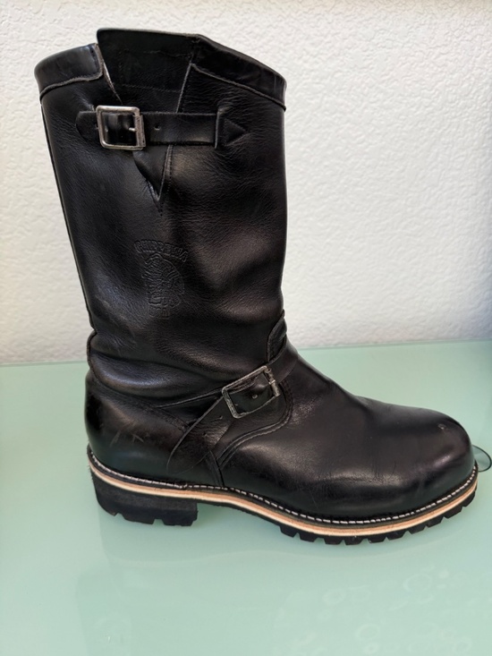 CHIPPEWA Black Leather steel-toed Motorcycle Boots Men\'s Size 12 main image 12
